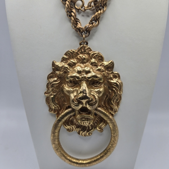 Polcini Lion Head Door Knocker Pendant Necklace Haute Couture Designer Runway - Picture 2 of 7